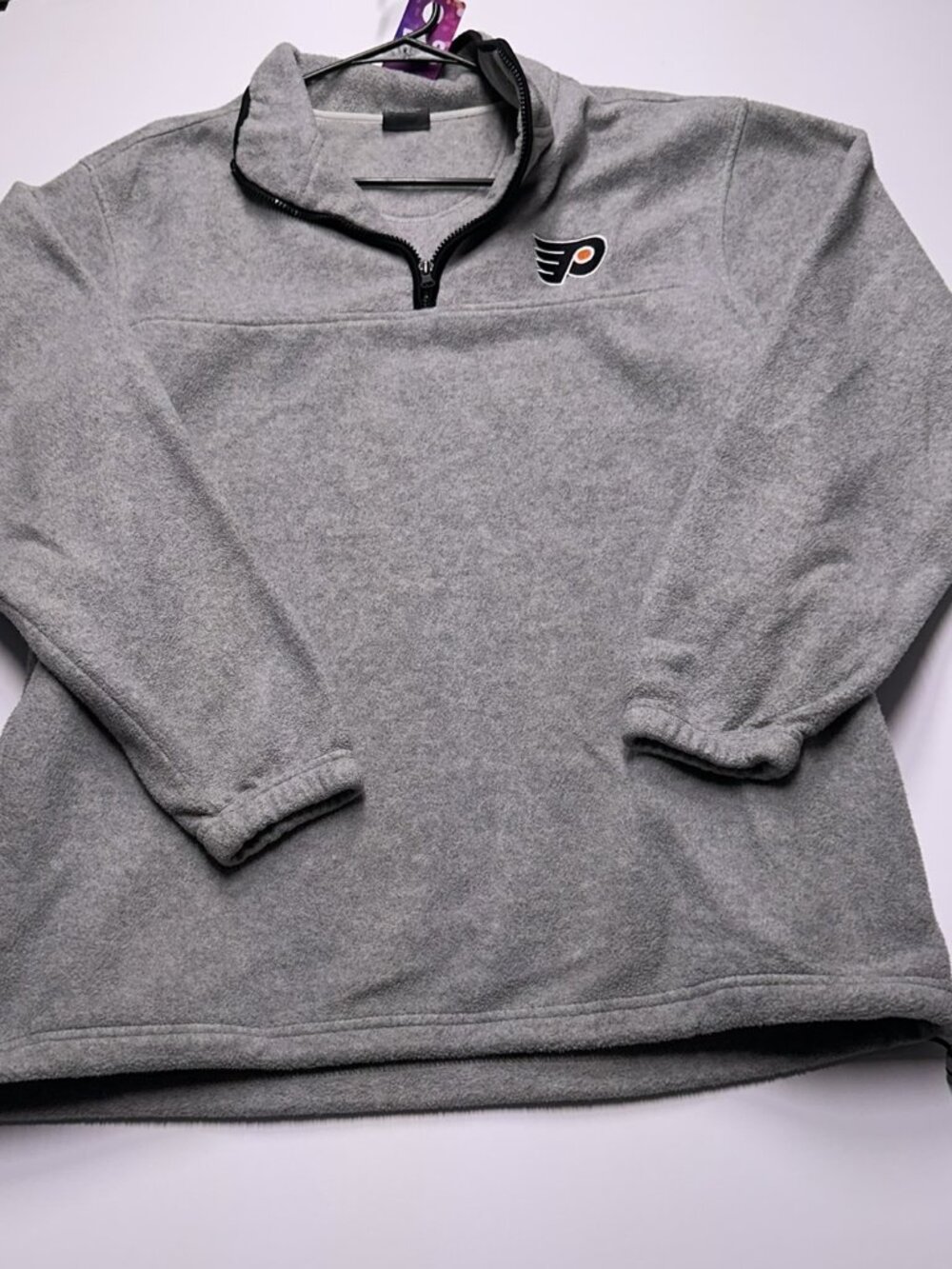 Philadelphia Flyers Fleece 1/4 Zip Pullover Mens L Gray Pro Edge NHL Hockey Flaw